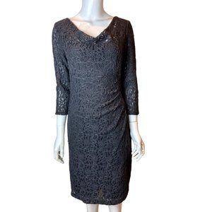 Lauren Ralph Lauren Womens Sequin Lace Sheath Dress 3/4 Sleeves Black Size 8